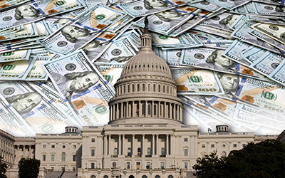 US Capitol surrounded by US $100 bills