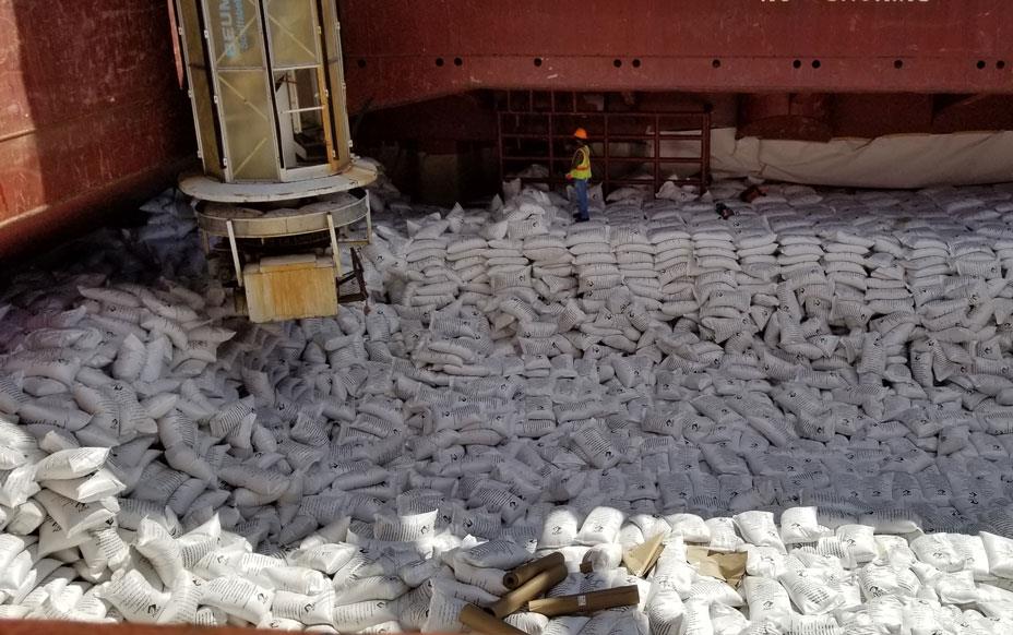 Bags of US-rice in hold of ship