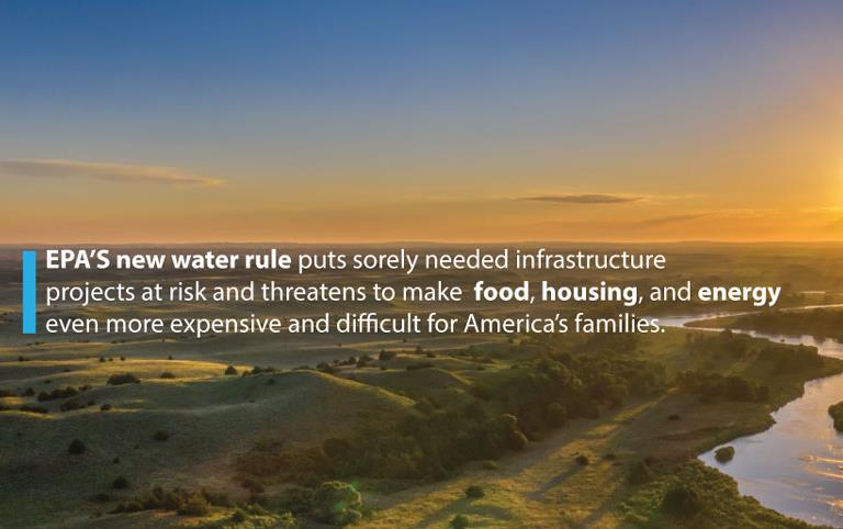 Waters Advocacy Coalition graphic regarding new WOTUS ruling w/text and image of sun shining over land surrounding a large river