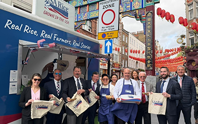 USA Rice staff and members visit the USA Rice branded food truck in London