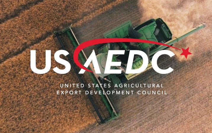 2023 USAEDC logo with aerial rice harvest as background