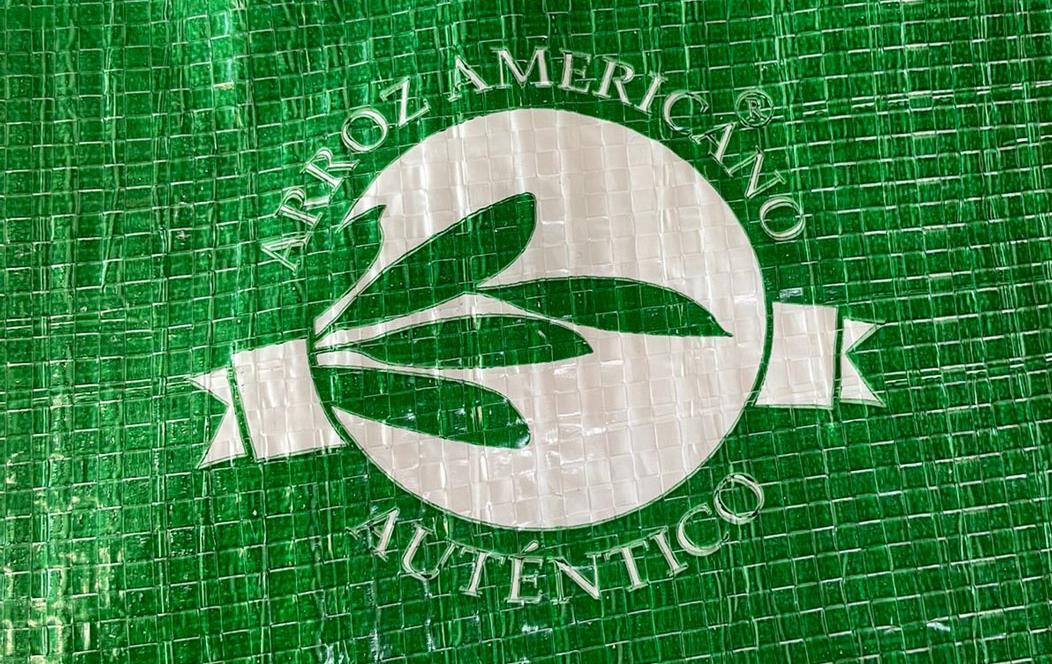 Authentic-American-Rice-Logo, white on green bag
