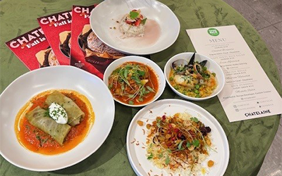 Chatelaine Magazine is host to potluck featuring U.S. rice, menu & dishes on table at Canada event