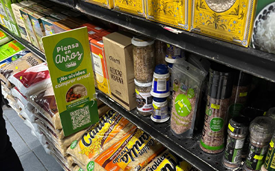 Nicaragua Trade Mission, grocery store rice aisle with Piensa en Arroz signage