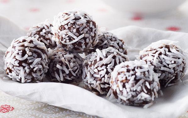 No-bake-chocolate-date-rice-truffles in white dish