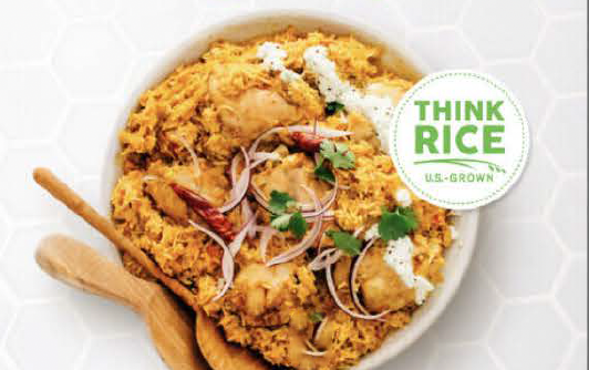Example of USAR Canada digital "Hand Me A Cup Of Rice" ad shows colorful rice bowl w/ThinkRice logo