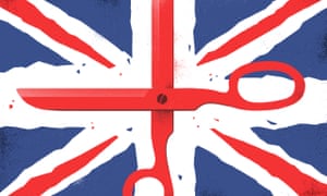 British Union Jack with red scissors instead of stripes