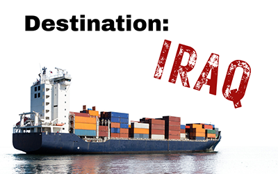 Destination Iraq text on photo of cargo ship
