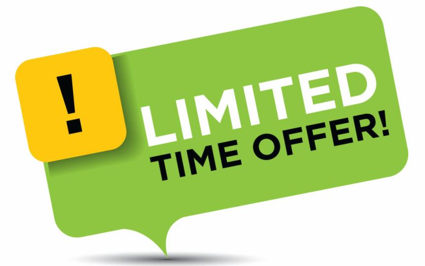 Limited-Time-Offer text on green background with exclamation point in yellow block