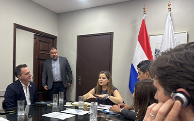 Paraguay Vice Minister of Economic Relations & Integration, Patricia Frutos, speaking at 2025 joint mtg between US & Paraguay rice industries