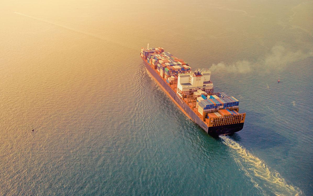 Cargo ship-with-storage-containers-in-open-sea