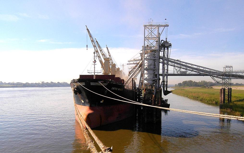 Rice being loaded onto ship