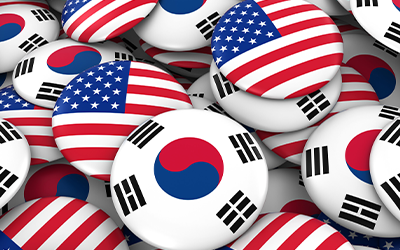 US & South Korea flags on pins