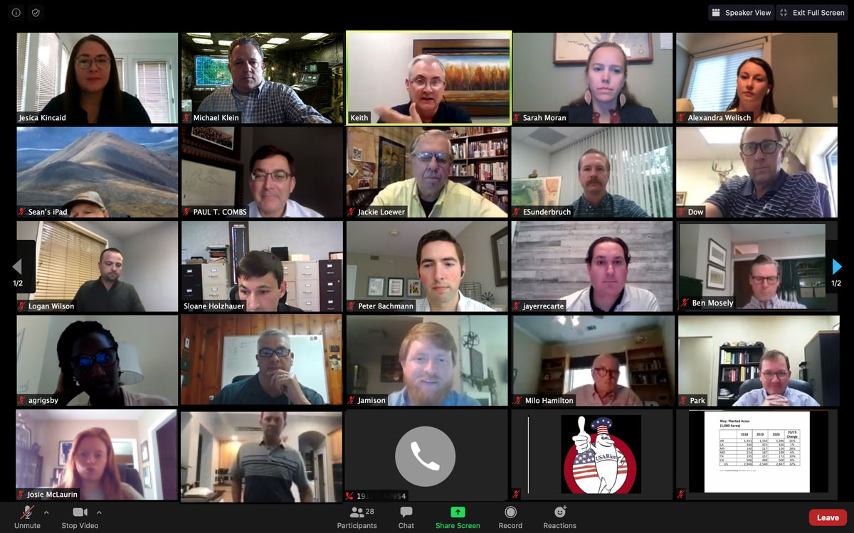 Screen shot of Zoom-meeting with different faces appearing in small boxes