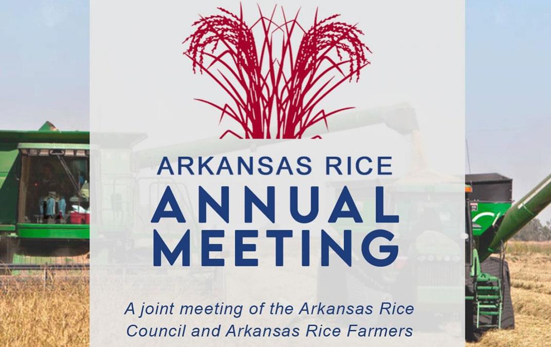 2024 AR-Annual-Mtg-signage, text & graphics superimposed over photo of rice harvest