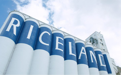 "Riceland" spelled on rice mill structure