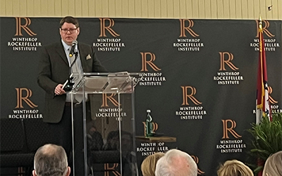 USDA Under Secretary Stephen Vaden at podium at UofA Rockefeller Lecture Series