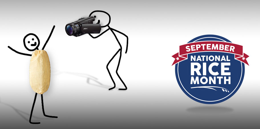 Stick figure shoots video of stick figure rice grain w/September NRM logo