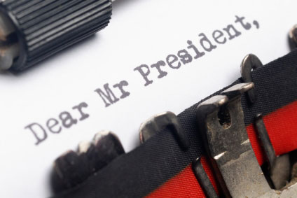 "Dear-Mr.-President" typed on an old fashioned typewriter