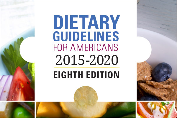 2015-2020 Dietary Guidelines Cover shows photos of different foods: tomatoes, blueberries, squash, onion
