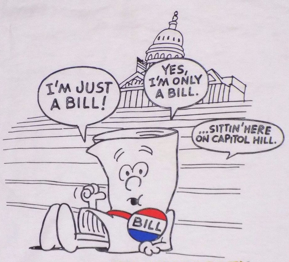 Cartoon of Bill sitting on Capitol Hill from Schoolhouse Rock