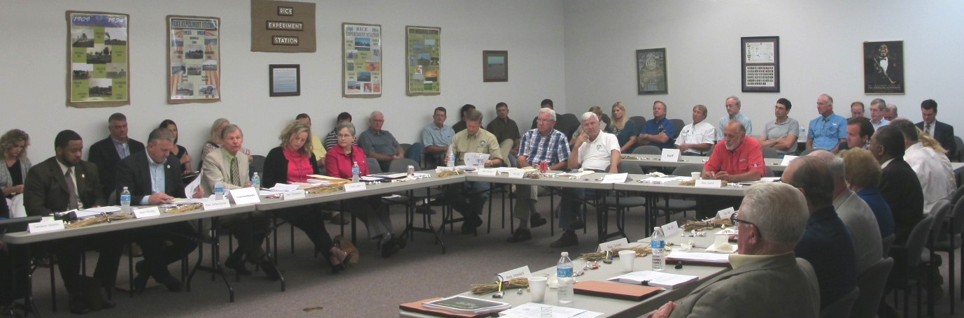 LA Rice Industry Educates State Lawmakers on Importance of Rice Industry, meeting attendees sitting around u-shaped table