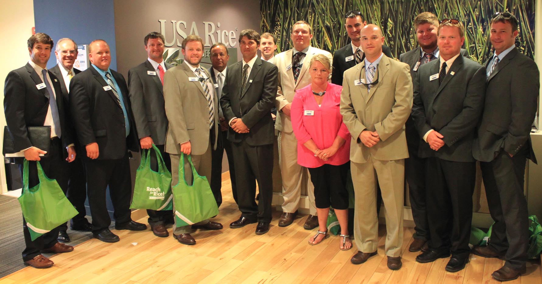 Group shot of Riceland In Depth Class of 2015 in USA Rice office lobby