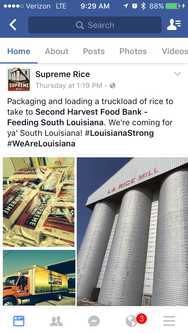 Supreme Rice tweet about LA-Food-Bank-Donation after 2016 flooding