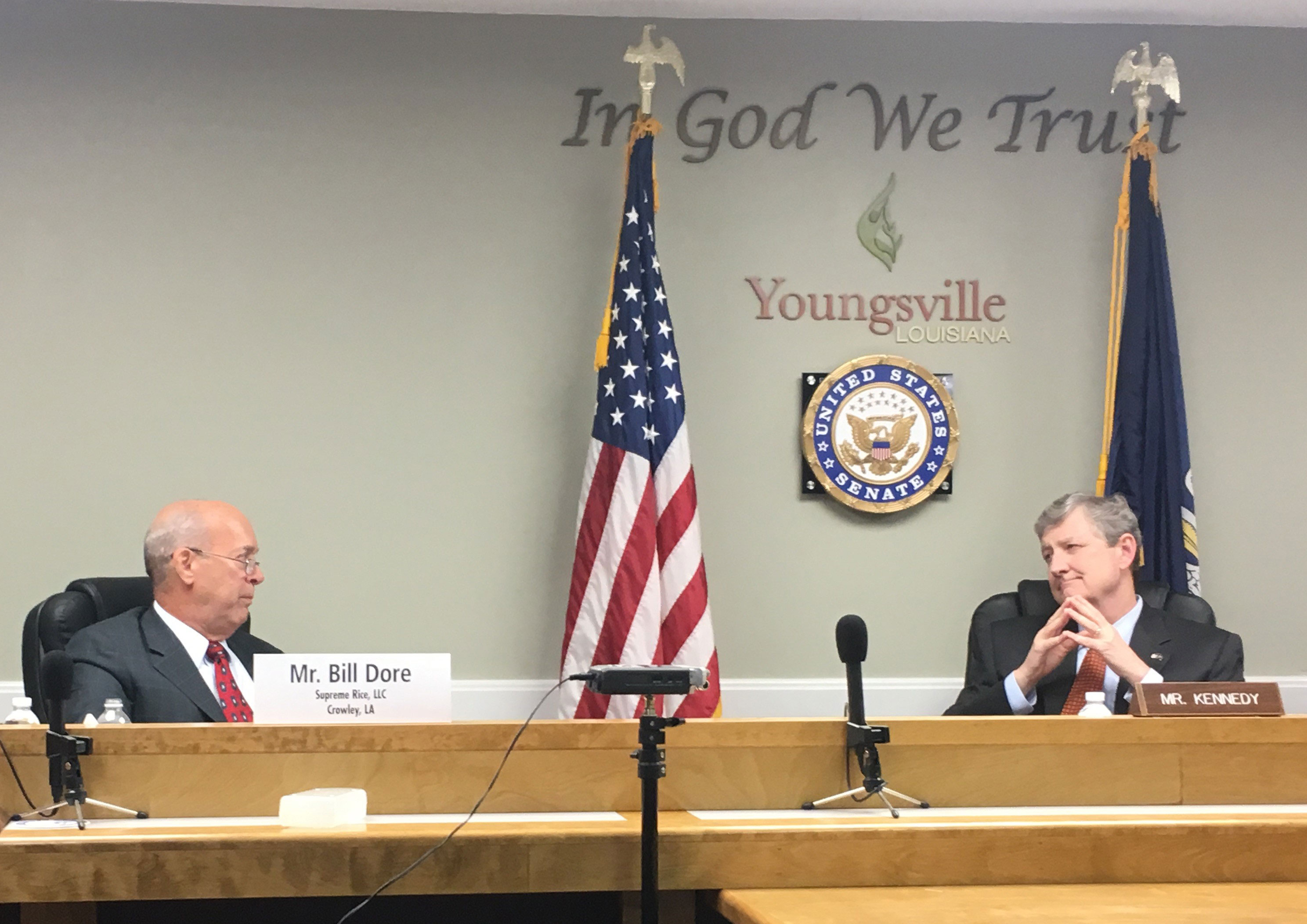 Testimony-Before-LA-Sen.-Kennedy,-Bill-Dore-sits at podium